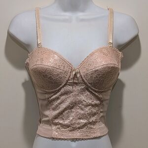 EUC Vintage 80s Colobel 38B Beige Silky Floral Boned Underwire Bustier